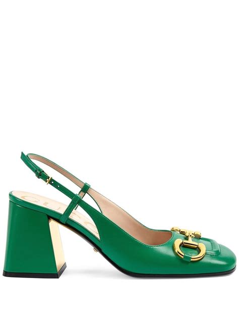 gucci black patent leather pumps with green heels|Gucci slingback pumps.